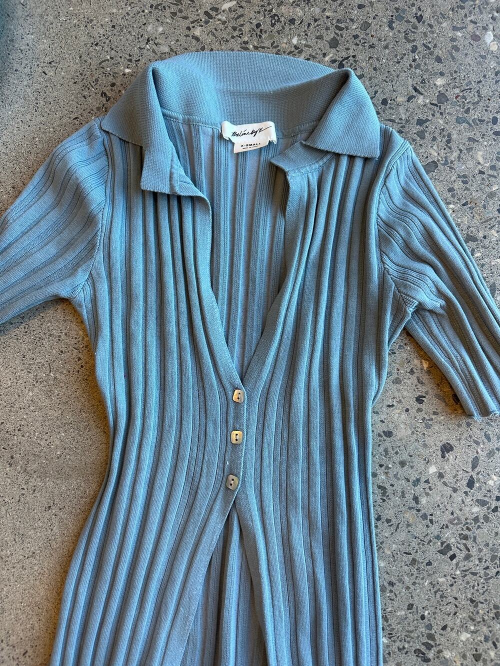 The Line by K Women’s XS Cardigan Blue Ribbed Knit Button Front Minimalist
